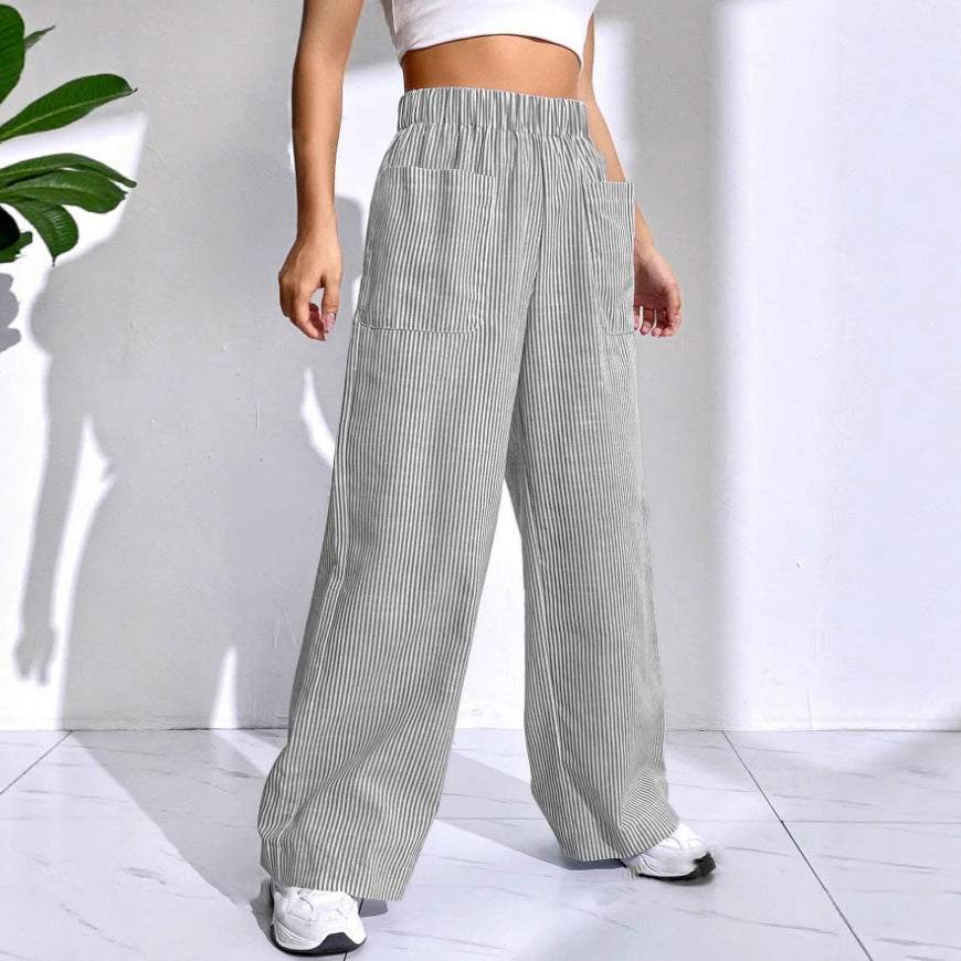 Womens Striped Plaid Printed Wide-Leg Pants