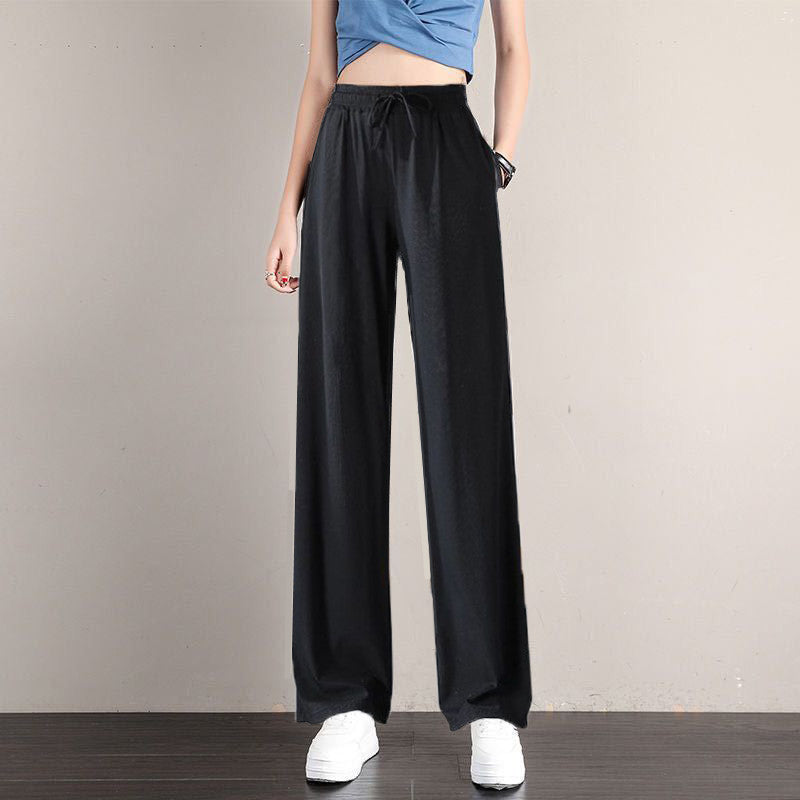 Ice Silk Wide-leg Pants Womens Summer Thin Draping, Loose-fit Style