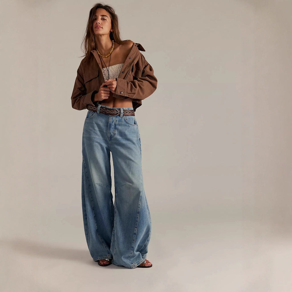 Early Autumn New Arrival Retro High-Waist Wide-Leg Denim Jeans Womens Loose-fit Designer Trousers