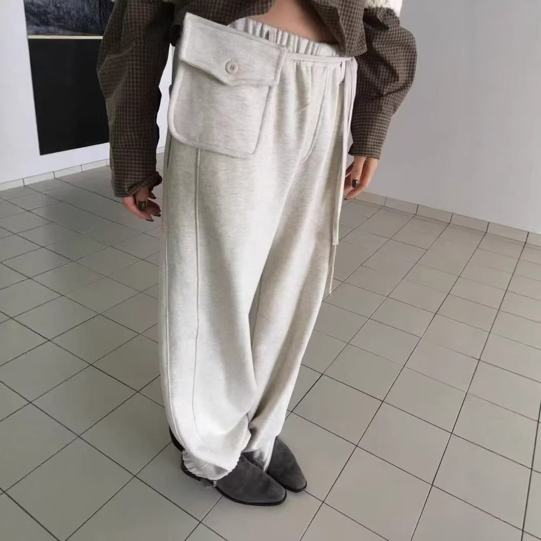Pair With A Small Waist Bag Fleece-lined Korean-designed Intricately Detailed Vintage-style Casual Pants