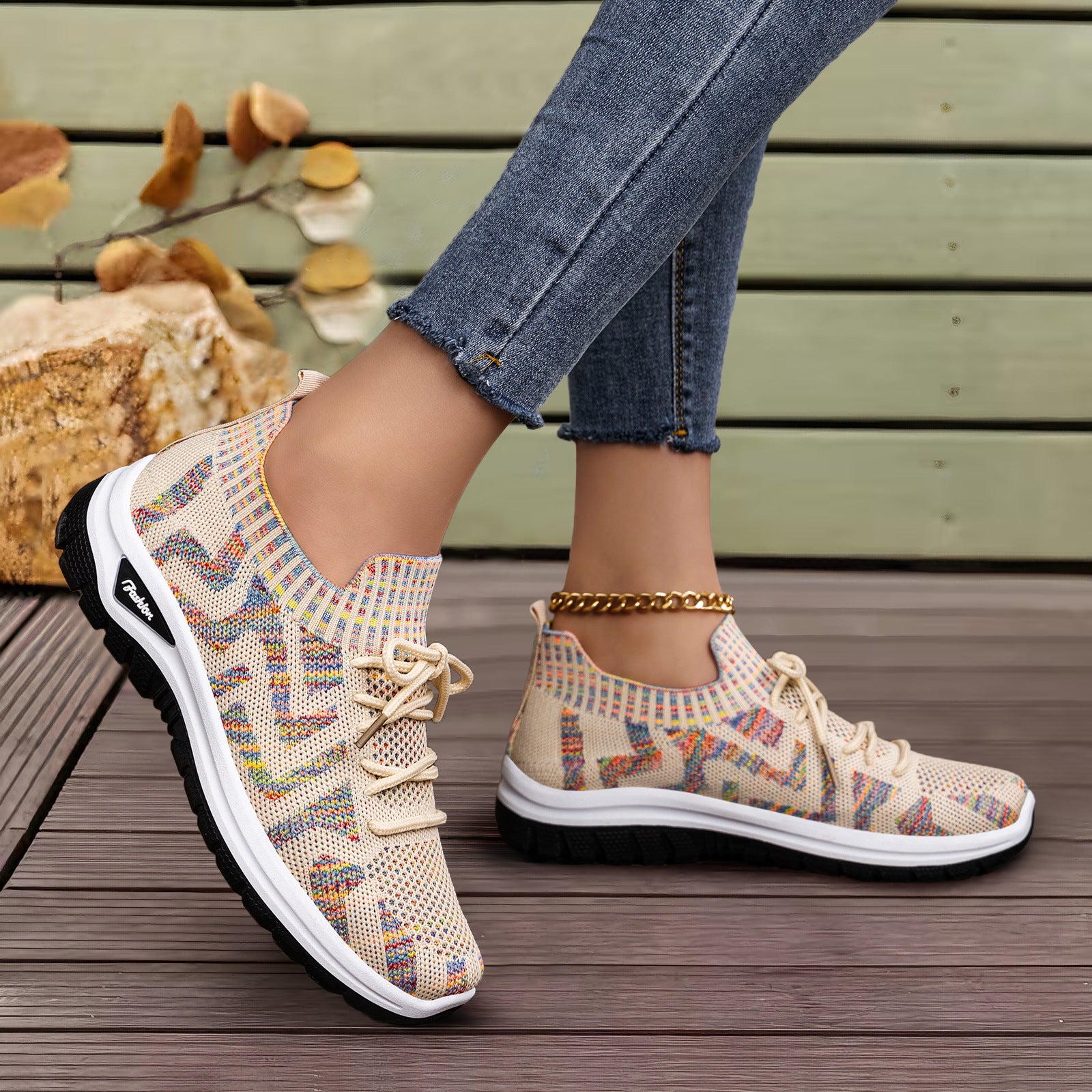 Breathable, Comfortable, Sporty, Color-block Casual Shoes