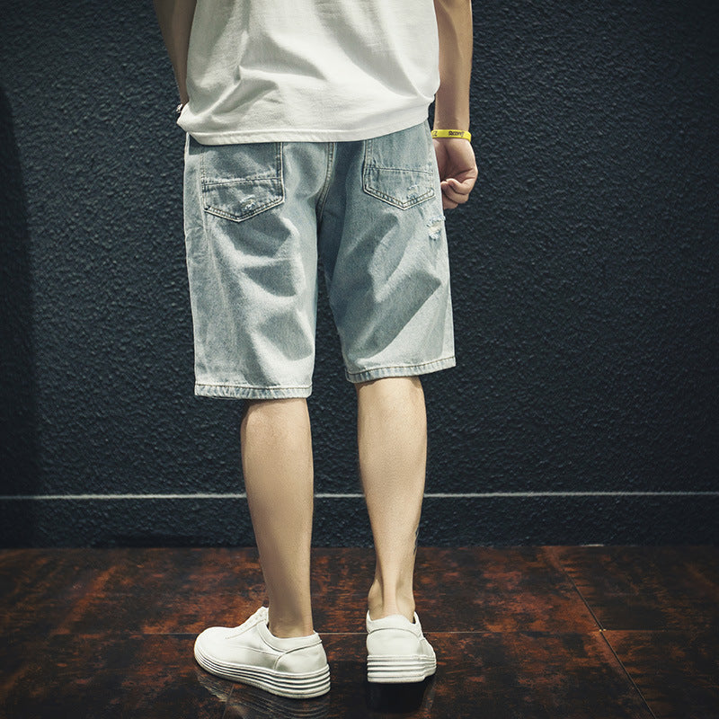 Ripped Denim Outer Wear Fifth Pants