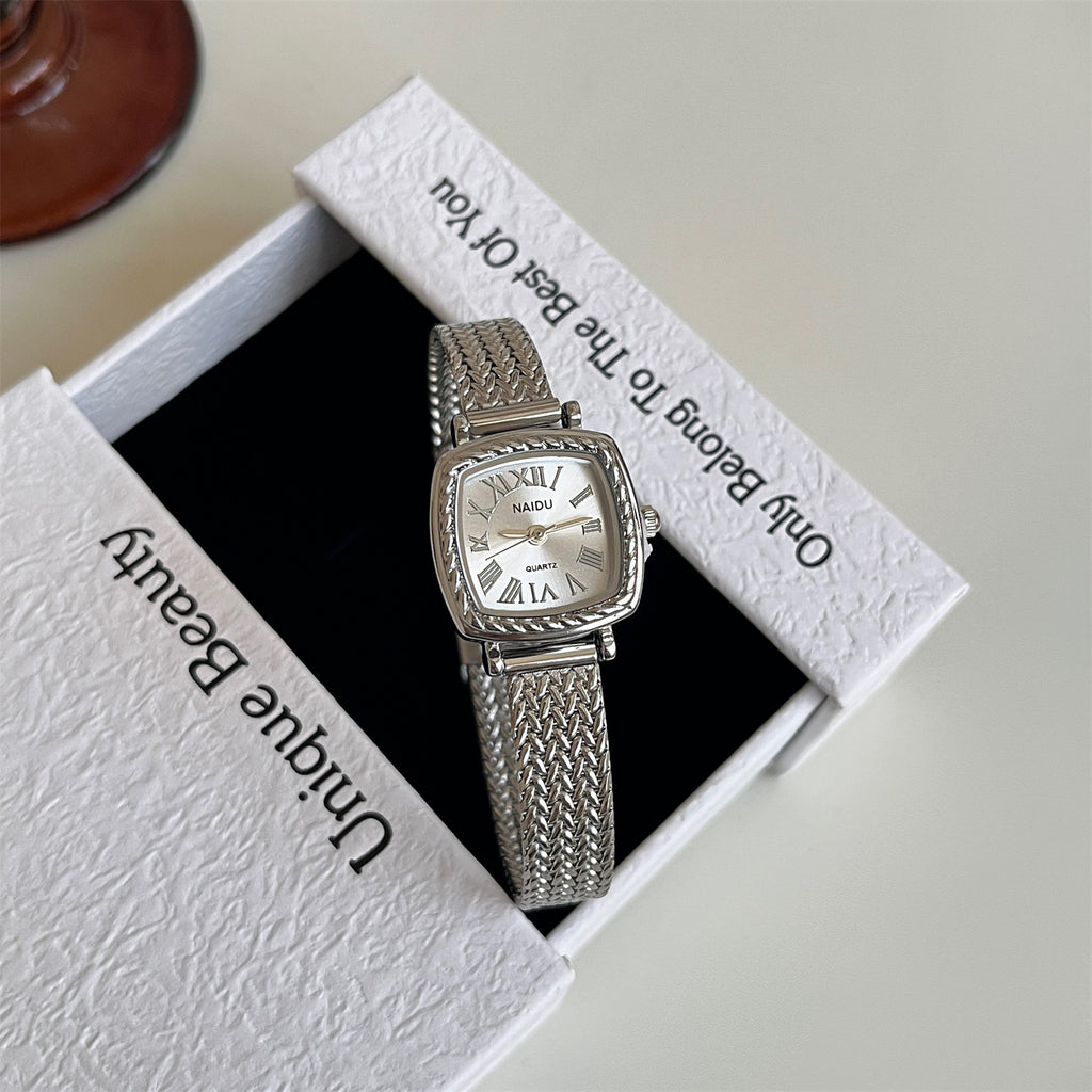 Golden Roman-style Square Watch For Women