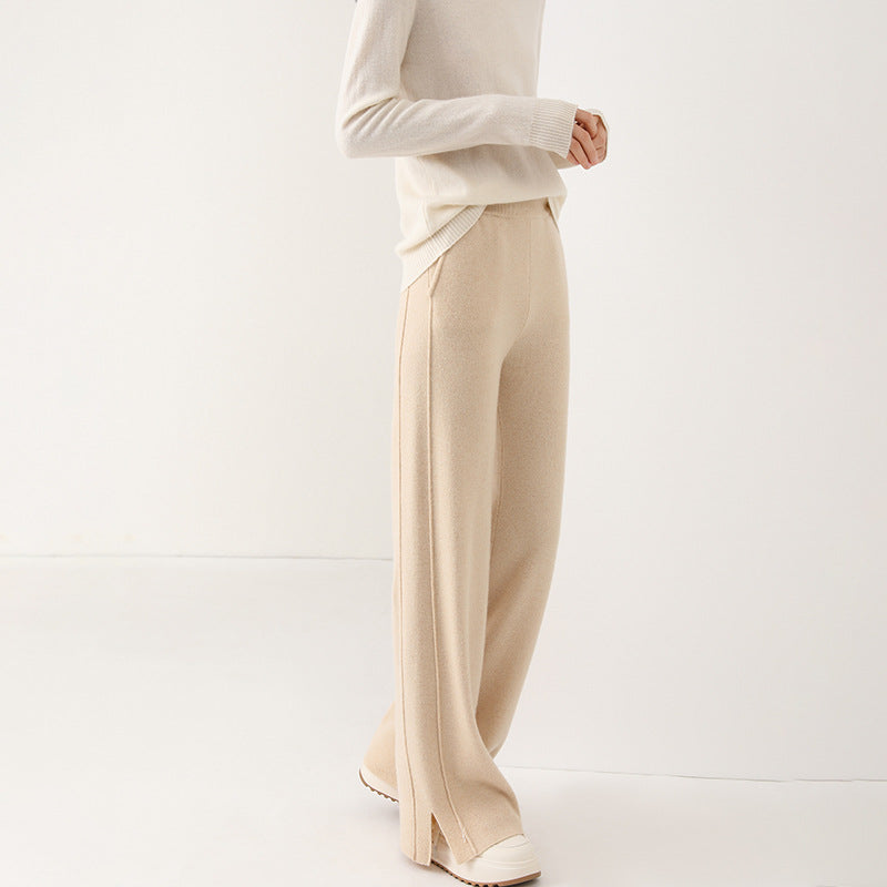 Knitted Wide-leg Pants For Women Soft And Drapey Woolen Straight-leg
