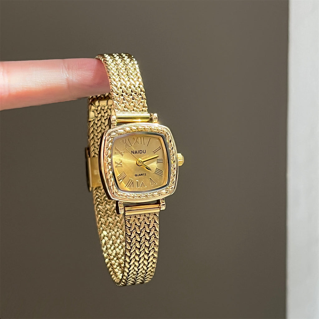 Golden Roman-style Square Watch For Women