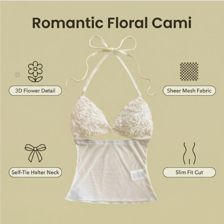 Women's New Summer 3D Floral Hollow Sexy Halter Neck Top Suitable For Summer Vacation Beach Getaway