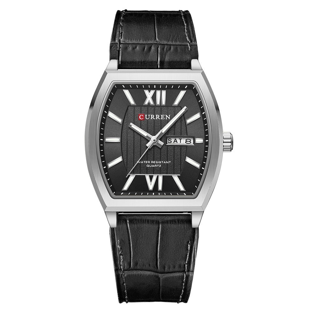 Dual-calendar Casual Leather Wristwatch Couples Watch