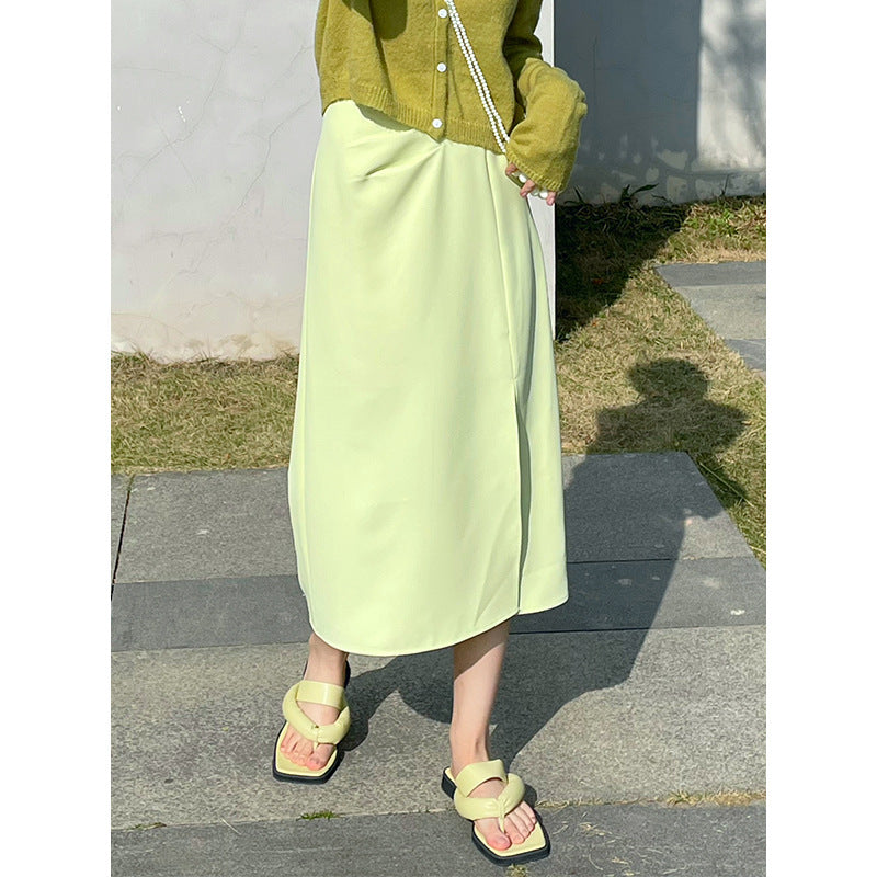 Women's Solid Color Versatile Mid Length Slit Skirt