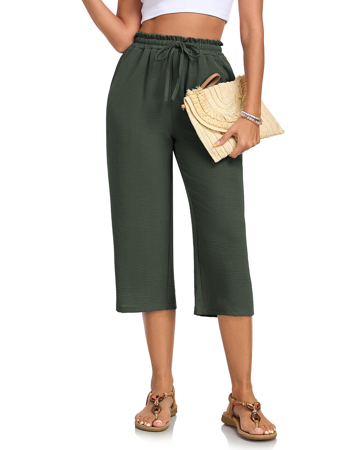 Women's Versatile Solid-Color Cropped Straight-Leg Pants