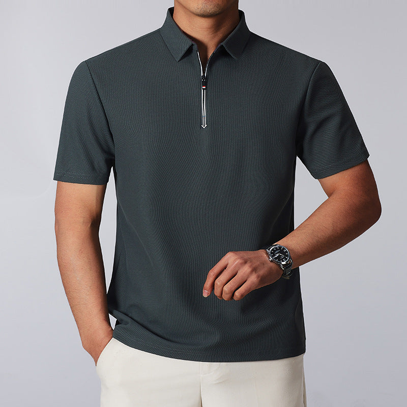 Zipper-design Comfortable And Versatile Commuter Breathable Short-sleeve Men's Stand-up Collar Light-youth Casual Half-sleeve