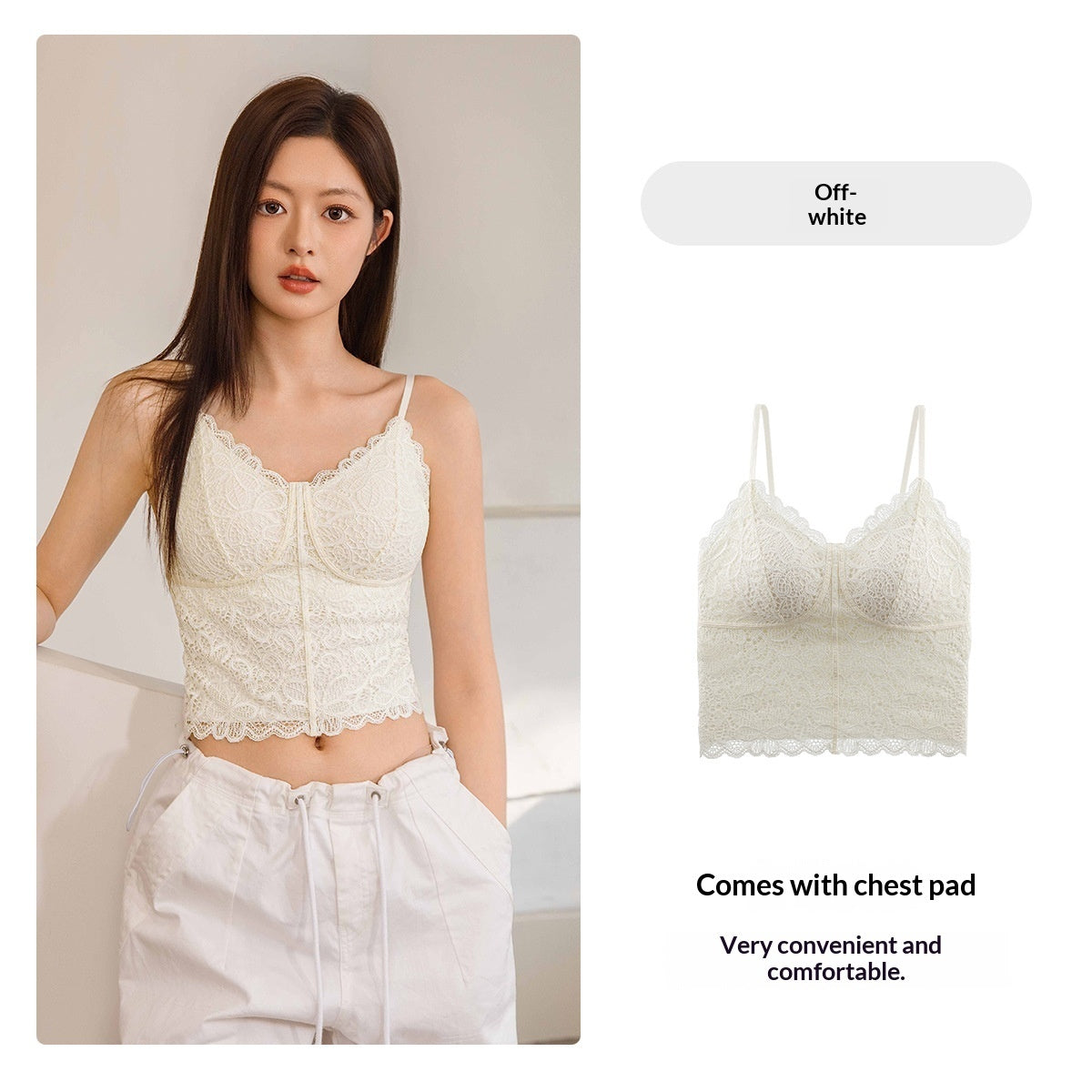 Lace Camisole Womens Mid-Length Lightweight Padded Sexy Chic Base Layer Underwear Outerwear Inner Top