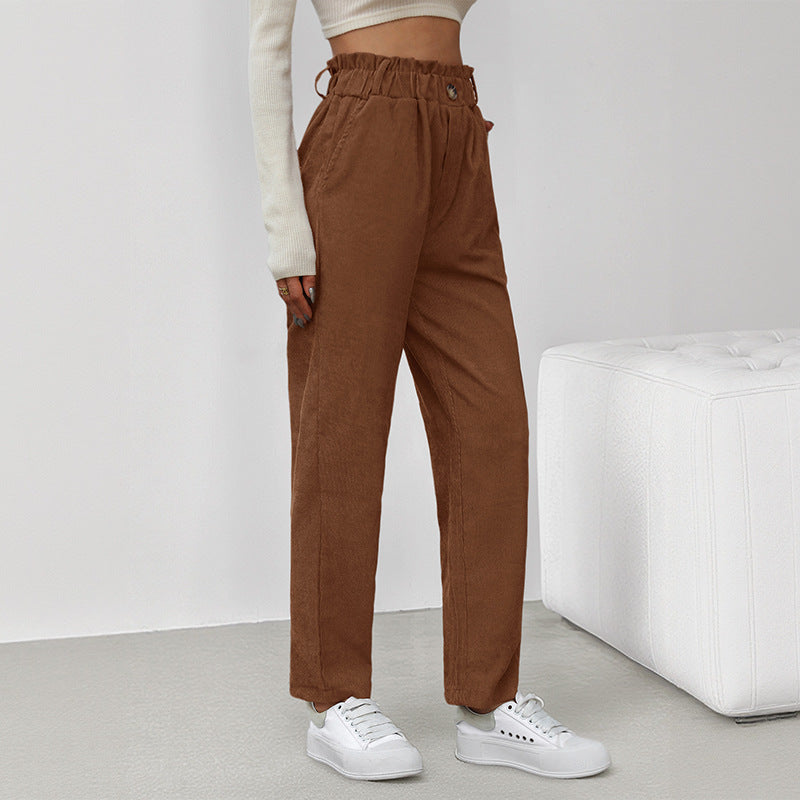 Women's Casual Elastic Waist Corduroy Straight-leg Pants