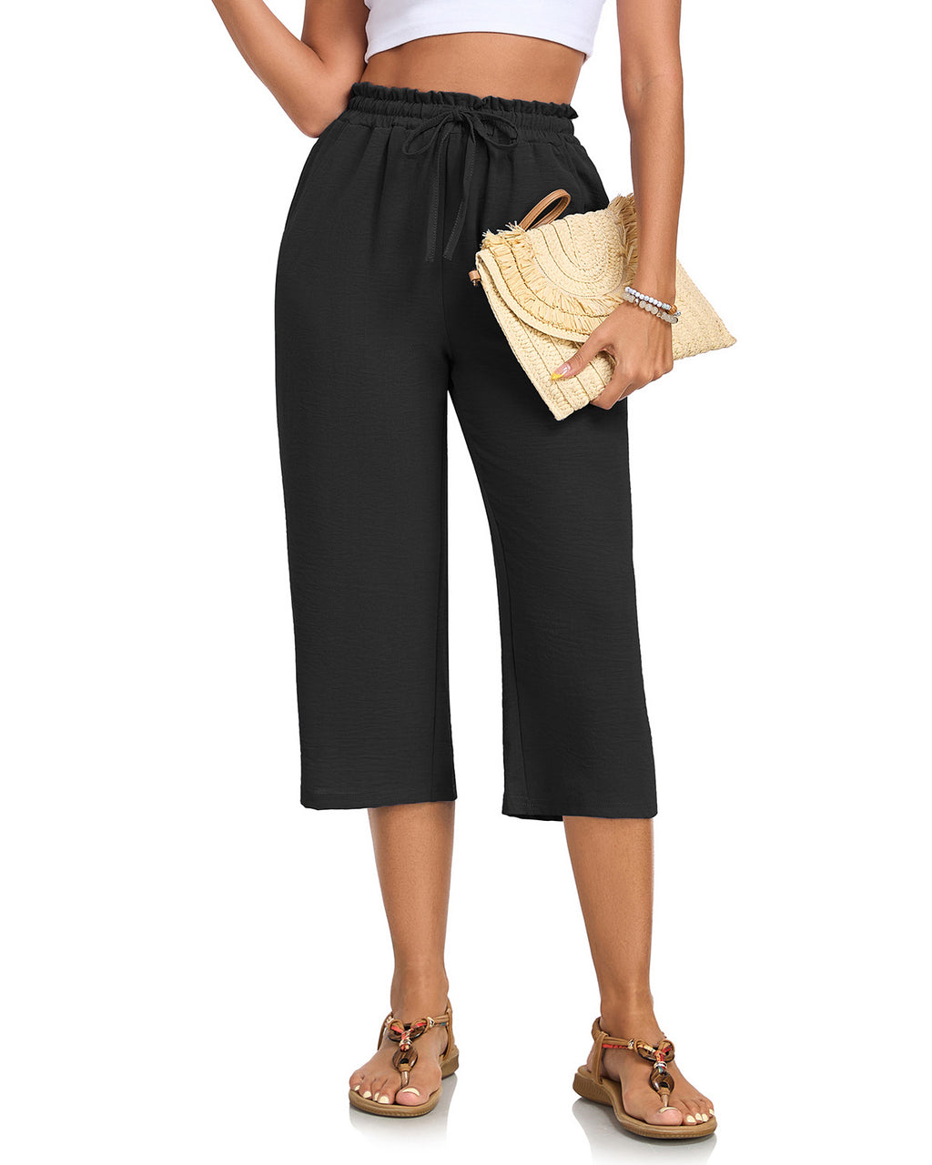 Women's Versatile Solid-Color Cropped Straight-Leg Pants