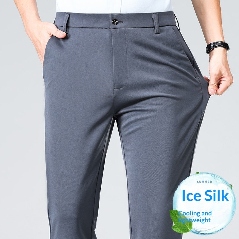 Summer Thin, Slim-Fit, Straight-Leg Business Ice Silk Wrinkle-Resistant Mens Casual Pants