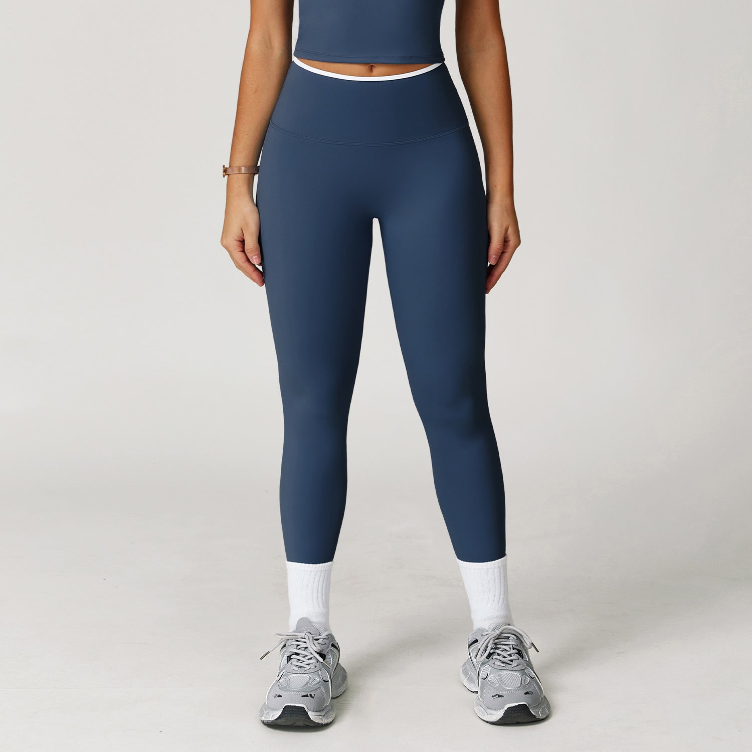 Nude-Feel Yoga Pants High-Waist Contrasting Color Quick-Dry Trousers