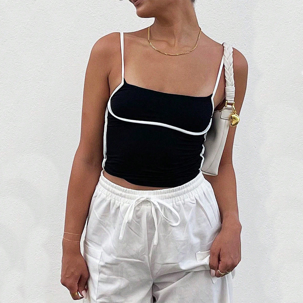 Women's Fashion Trendy Sexy Camisole Springsummer Color-block Design Versatile Sleeveless Top