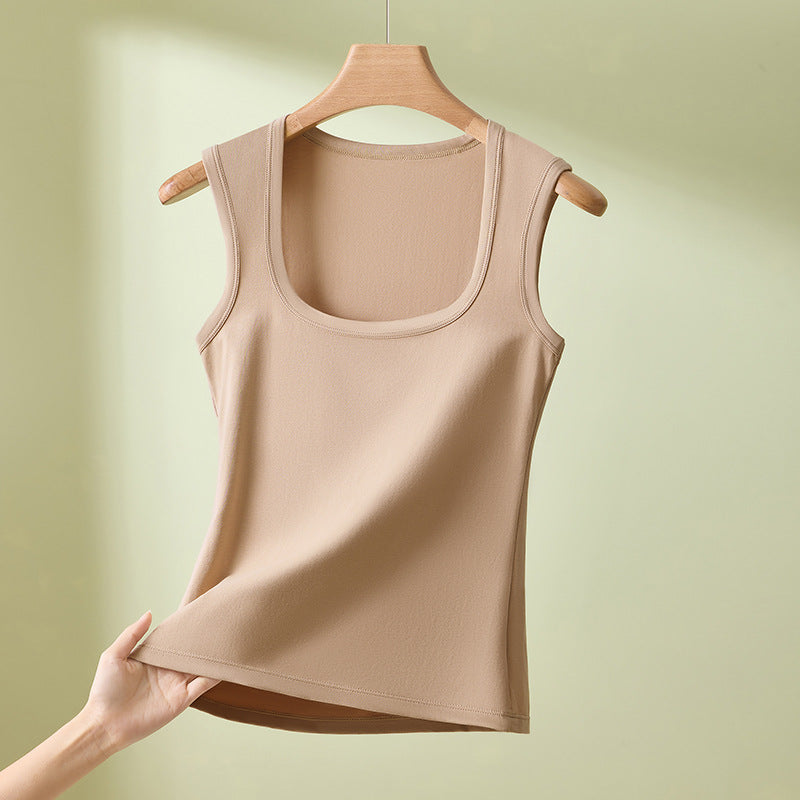 Womens Camisole Inner Layer Solid Color Square Neck Plus Size Sleeveless Base Shirt Slimming Bottoming Vest