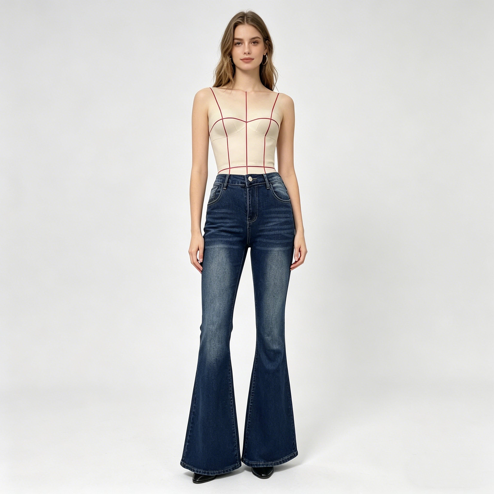 Women's Flared Jeans With Back Pocket Bow & Rhinestone Detail
