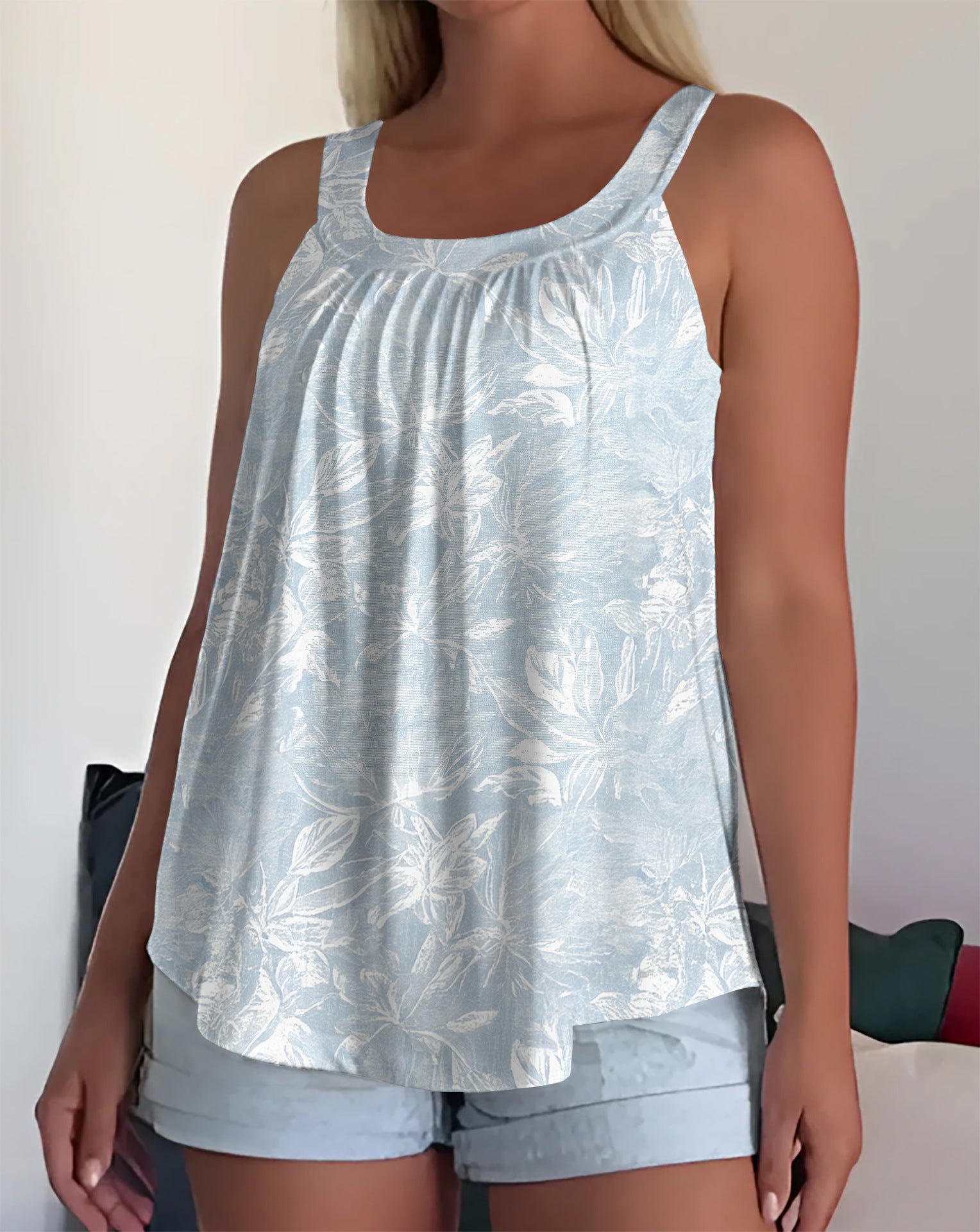 Womens Strappy Casual Sleeveless Tank Top With 3D Digital Graffiti Print