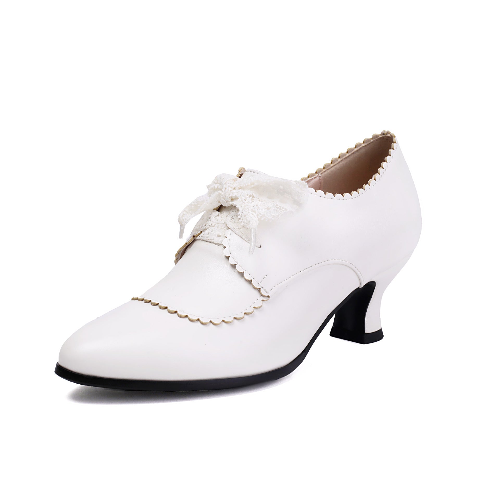 Fashionable High-Heel Plus-Size Embossed Floral Lace-Up Pointed-Toe Womens Pumps