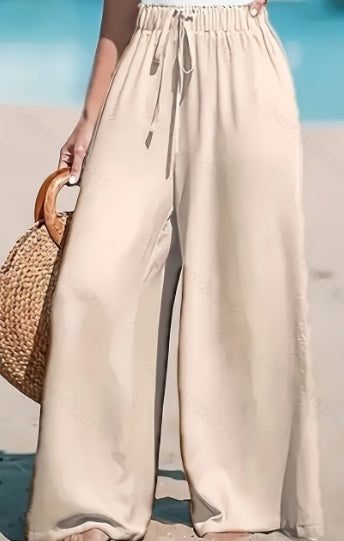 Loose Casual Pants, Trendy Pocket Drawstring Wide-leg Versatile Solid Color Long Trousers