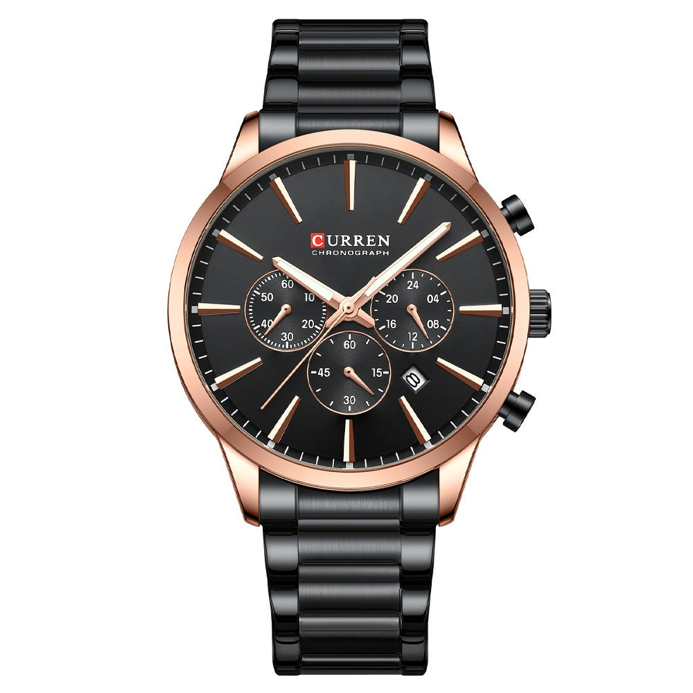 Mens Waterproof Business Round Six-Hand Calendar Watch