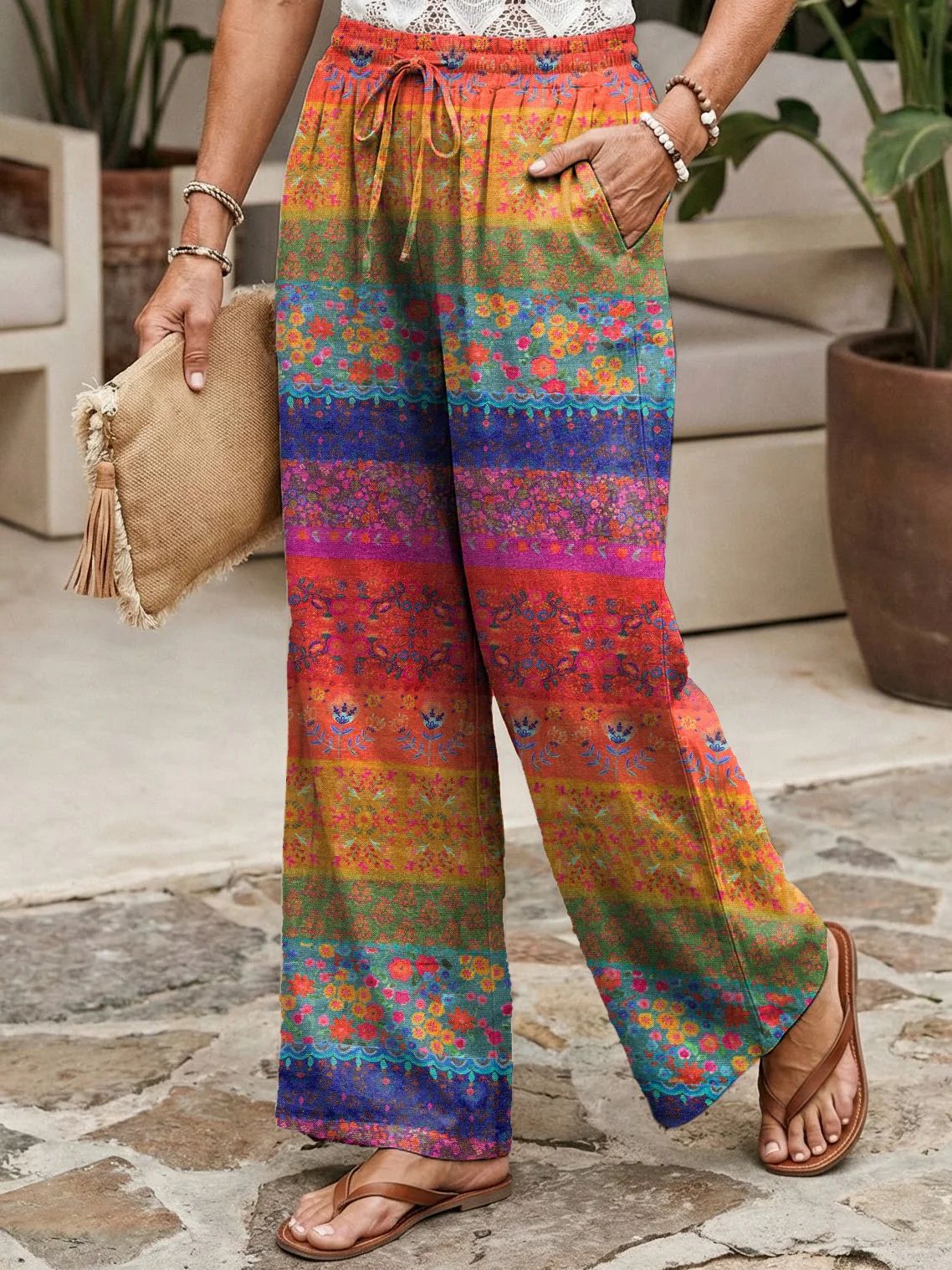 Best-Selling Loose Casual Fashionable Wide-Leg Pants With Digital Print