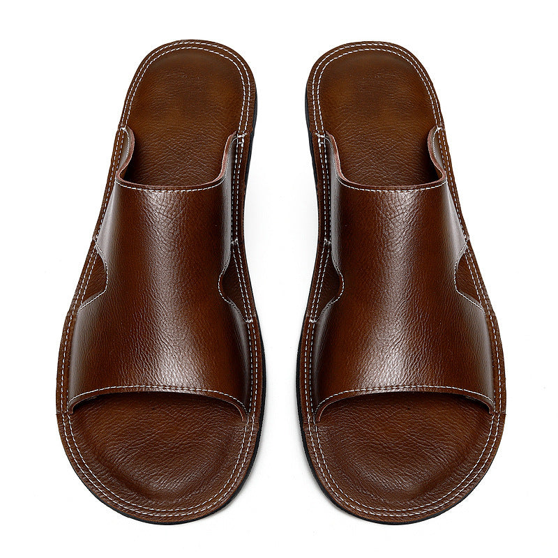 Mens Leather Non-slip Deodorant Slippers