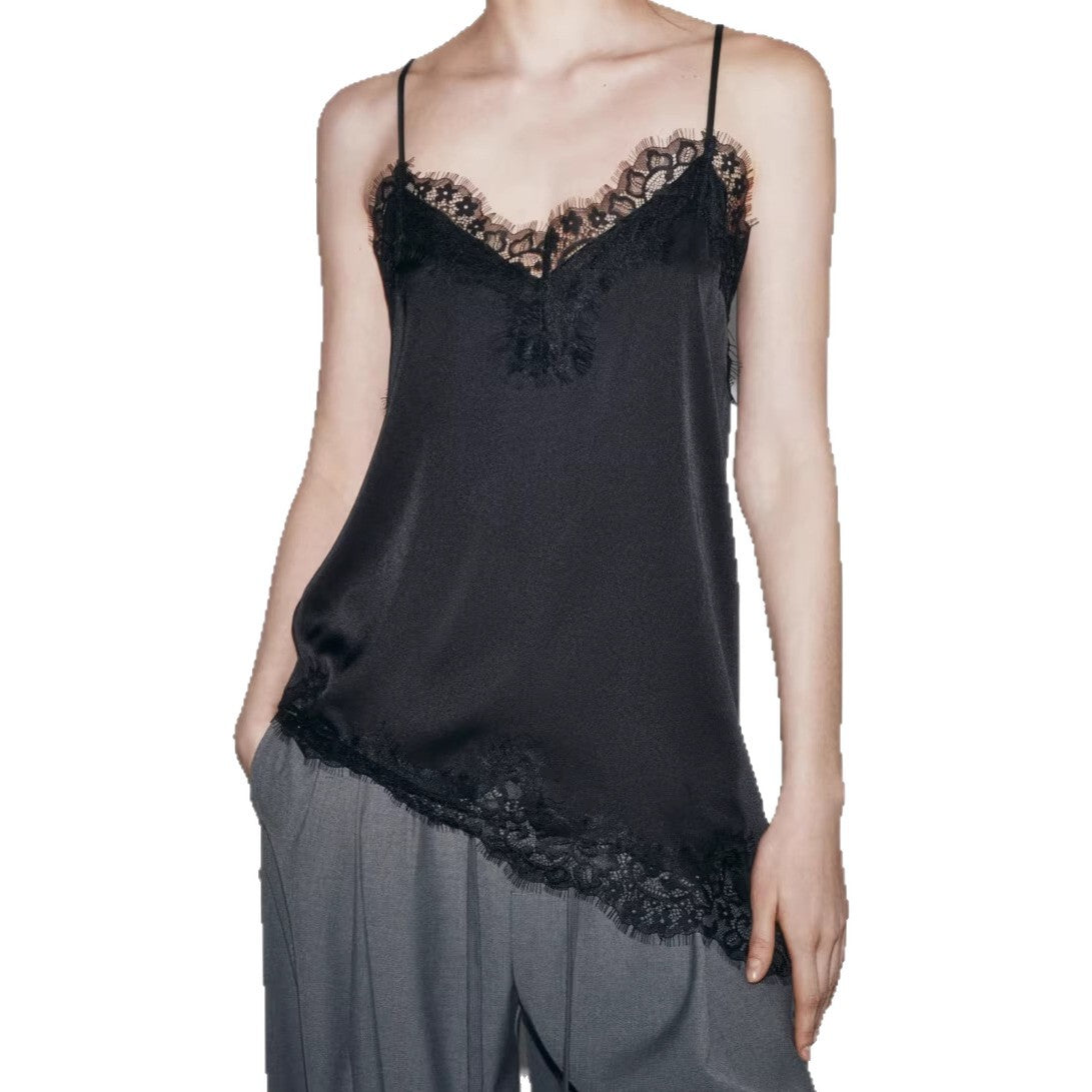 Womens Lace-Panel Irregular Adjustable Tank Top