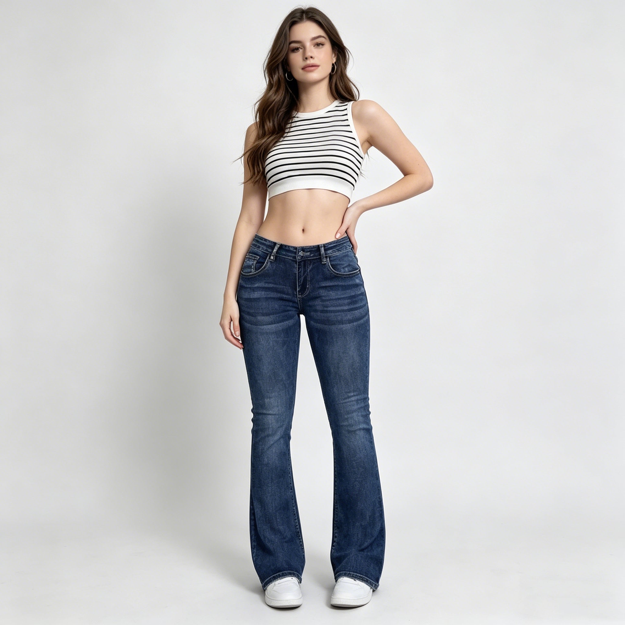 Women's Blue Slightly Wide Leg Stretch Jeans