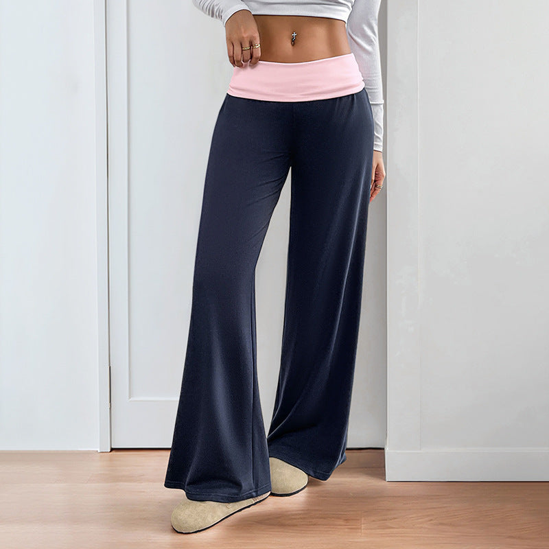 Women's Casual Color-Block Patchwork Wide-Leg Pants
