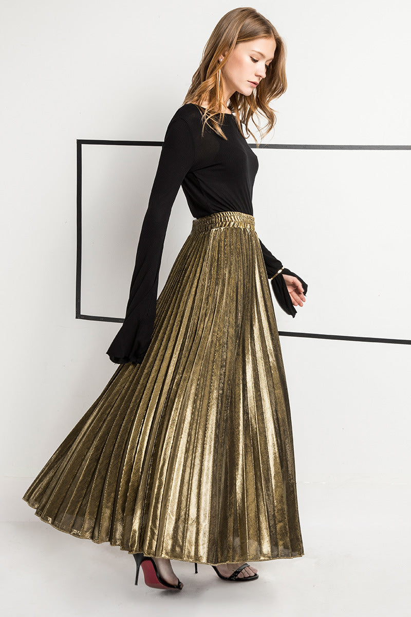 Women's Solid Color High Waist Large Pleated Skirt