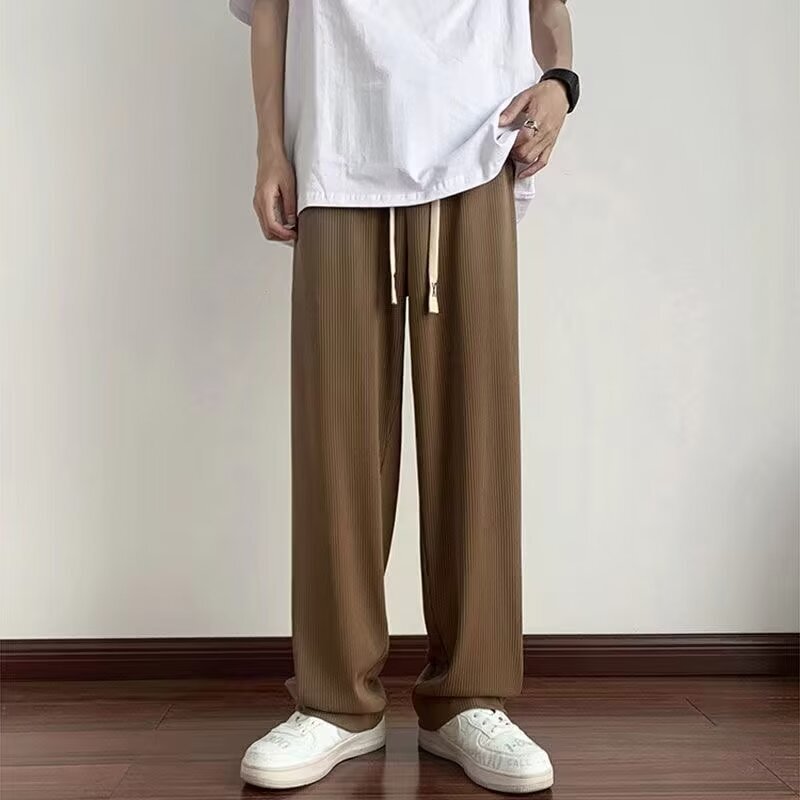Draped Brown Ice-silk Pants For Men Summer Thin Style