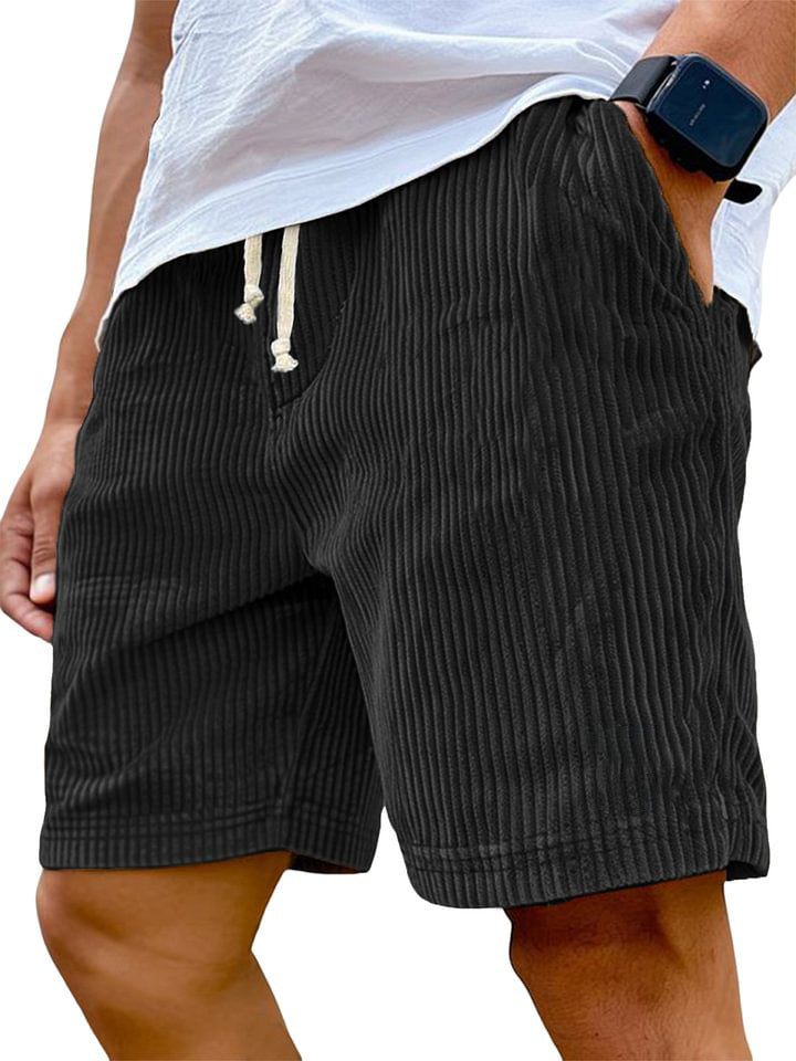 Men's Retro Embroidered Corduroy Fashionable Lace-up Casual Shorts