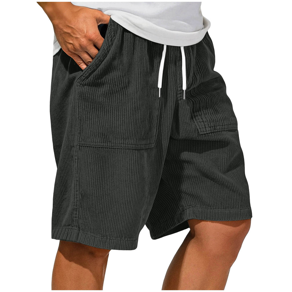 Men's Retro Corduroy Lace-Up Pocket Casual Shorts