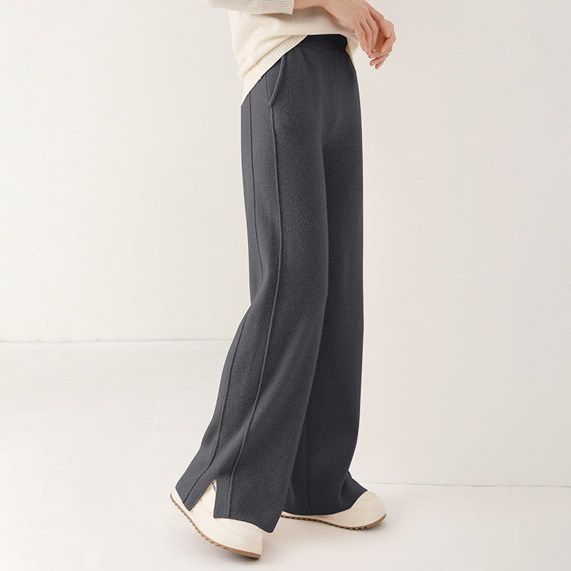 Knitted Wide-leg Pants For Women Soft And Drapey Woolen Straight-leg