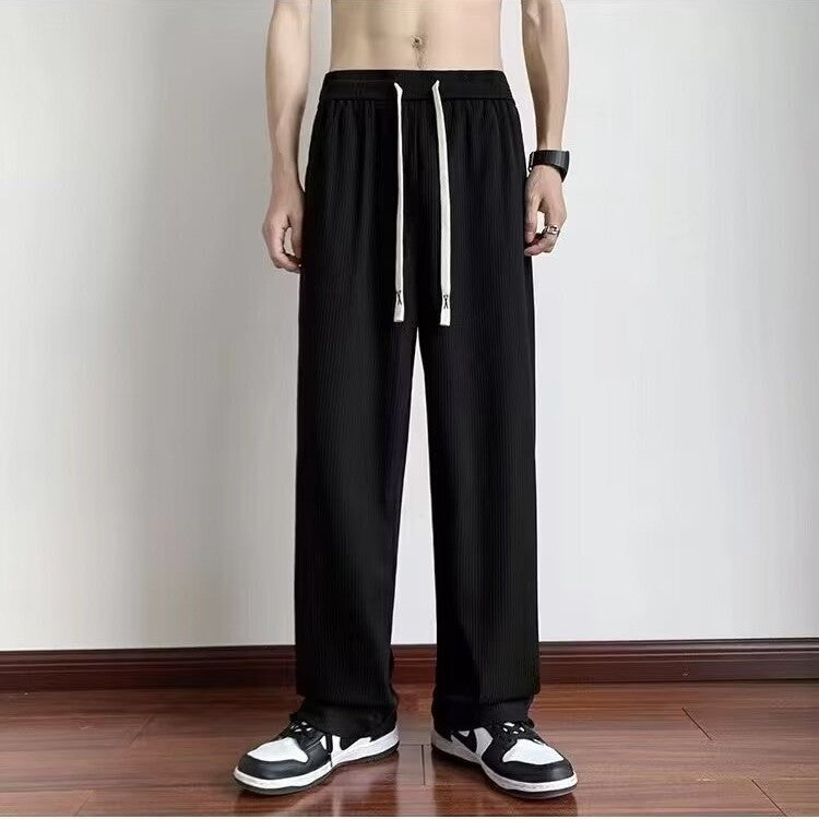 Draped Brown Ice-silk Pants For Men Summer Thin Style
