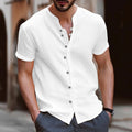 Stylish Mens Retro Button Cotton-linen Casual Short-sleeve Shirt