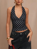 Sexy Lace-up Polka-Dot Camisole Strap Top For Women