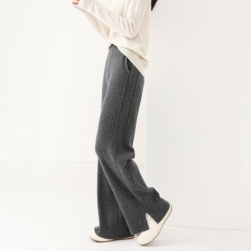 Knitted Wide-leg Pants For Women Soft And Drapey Woolen Straight-leg