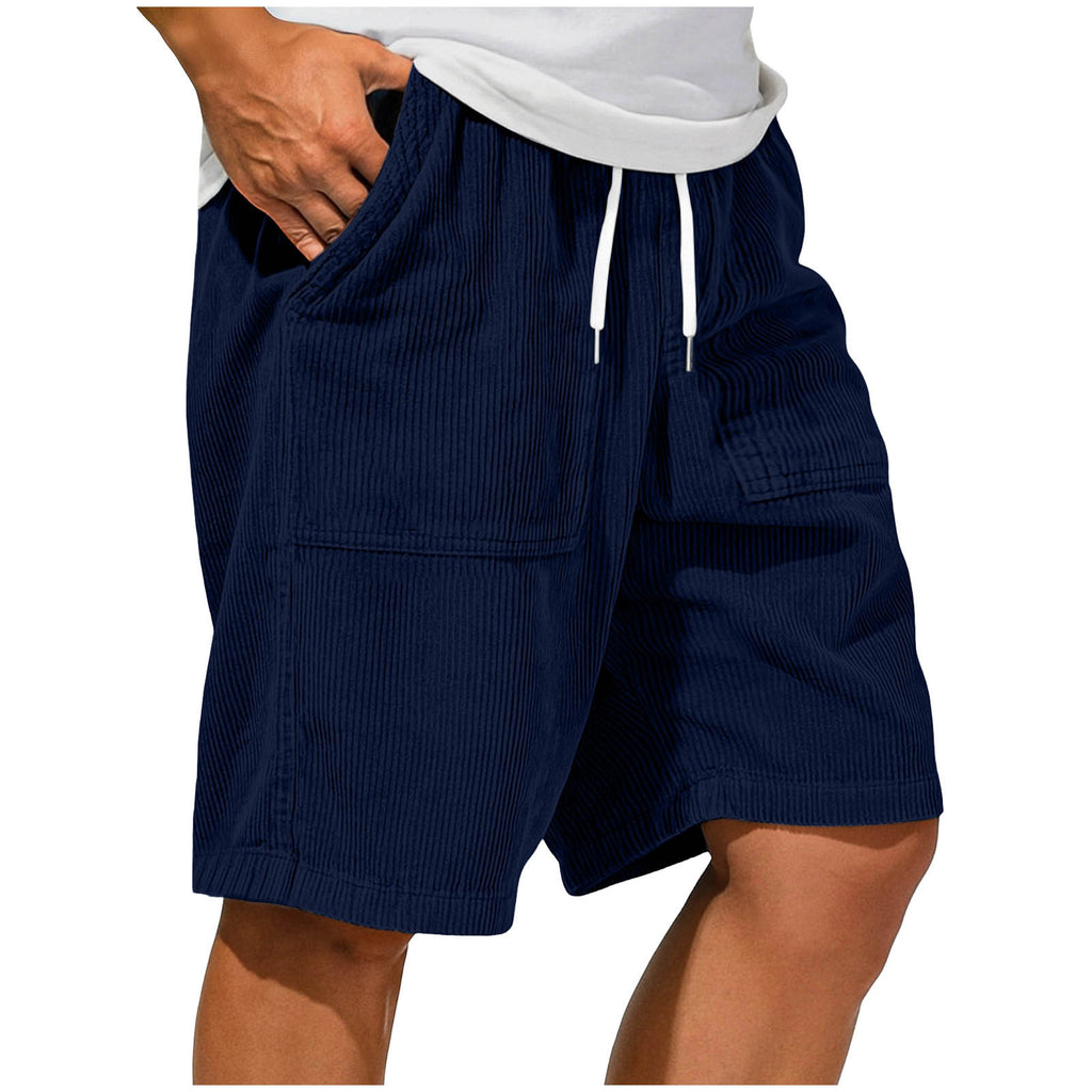 Men's Retro Corduroy Lace-Up Pocket Casual Shorts