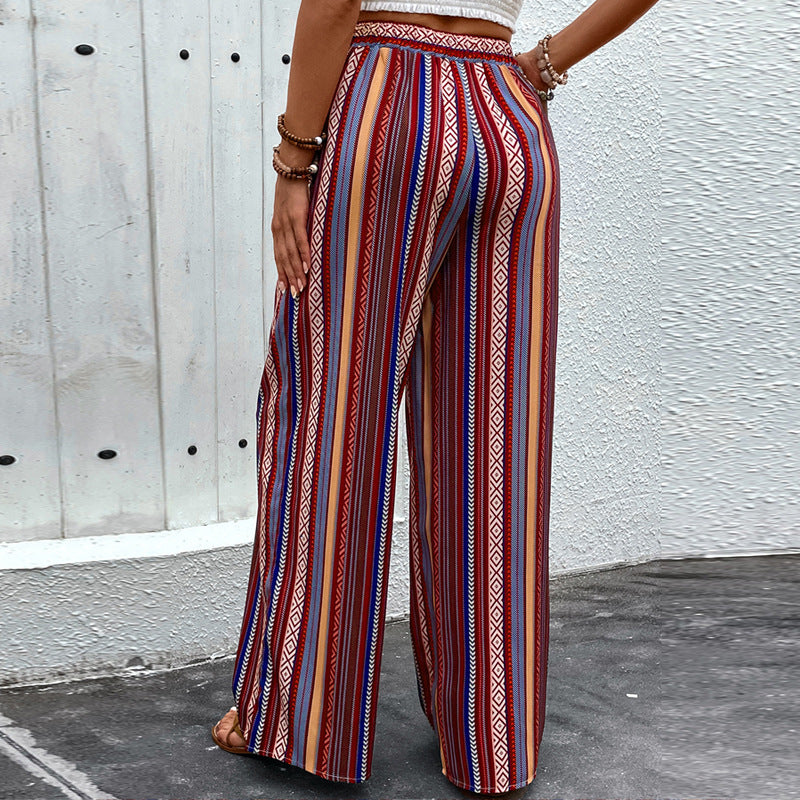 Women's Printed High-Waist Elastic Wide-Leg Pants