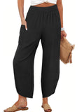 Summer New High-Waist Loose Solid-Color Side-Pocket Cropped Trousers