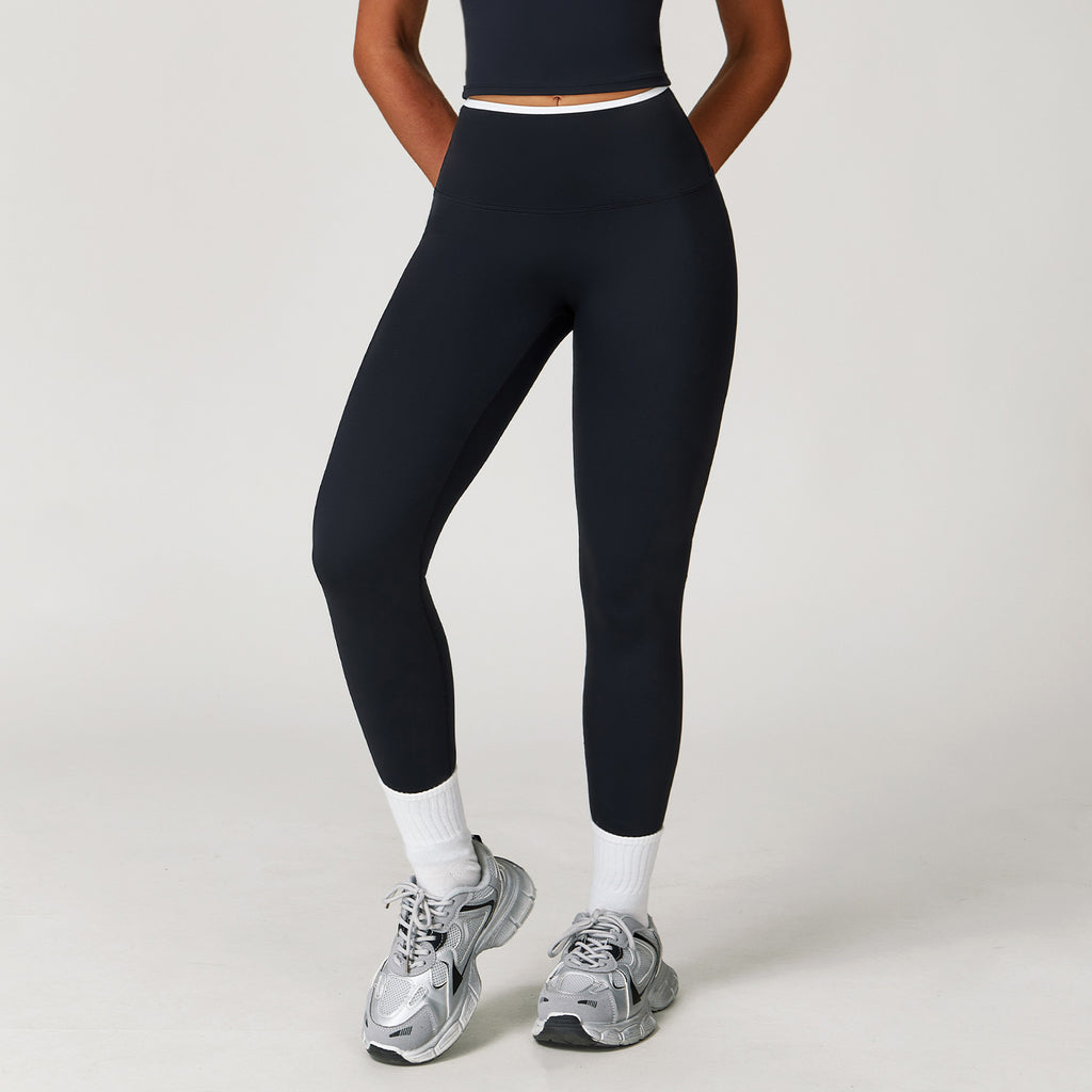 Nude-Feel Yoga Pants High-Waist Contrasting Color Quick-Dry Trousers