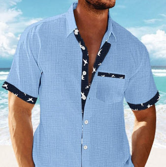 Summer Short-sleeve Shirt With A Coconut Tree Design