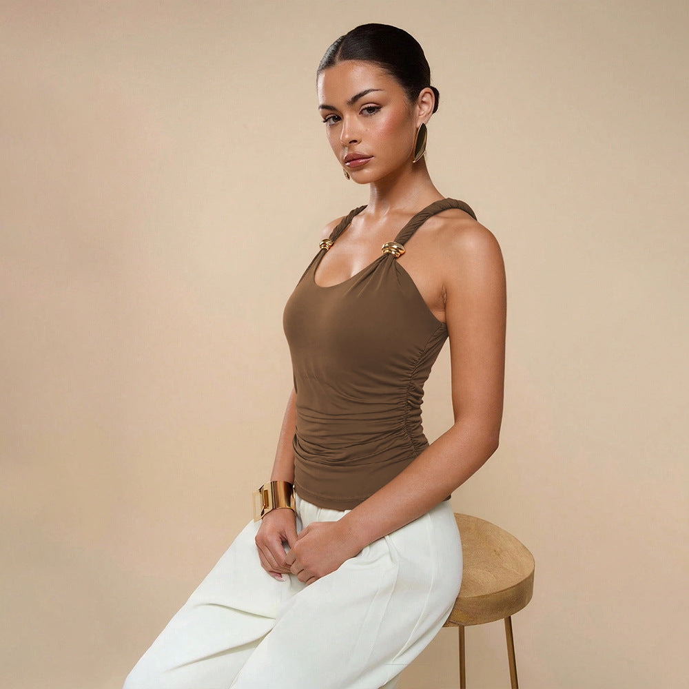 Womens Fitted Top With Metal Ring Detailing And Thin Shoulder Straps