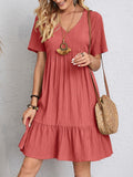 V-neck Short Sleeve Dress Summer Fashion Casual Loose Ruffled Dresses Beach Clothing Women