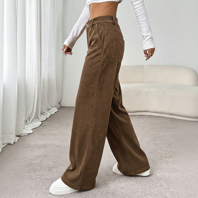 Women's Wide-leg Casual Straight-leg Corduroy Trousers