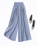 Blue Jacquard Casual French-Style Resort Wide-Leg Pants For Women