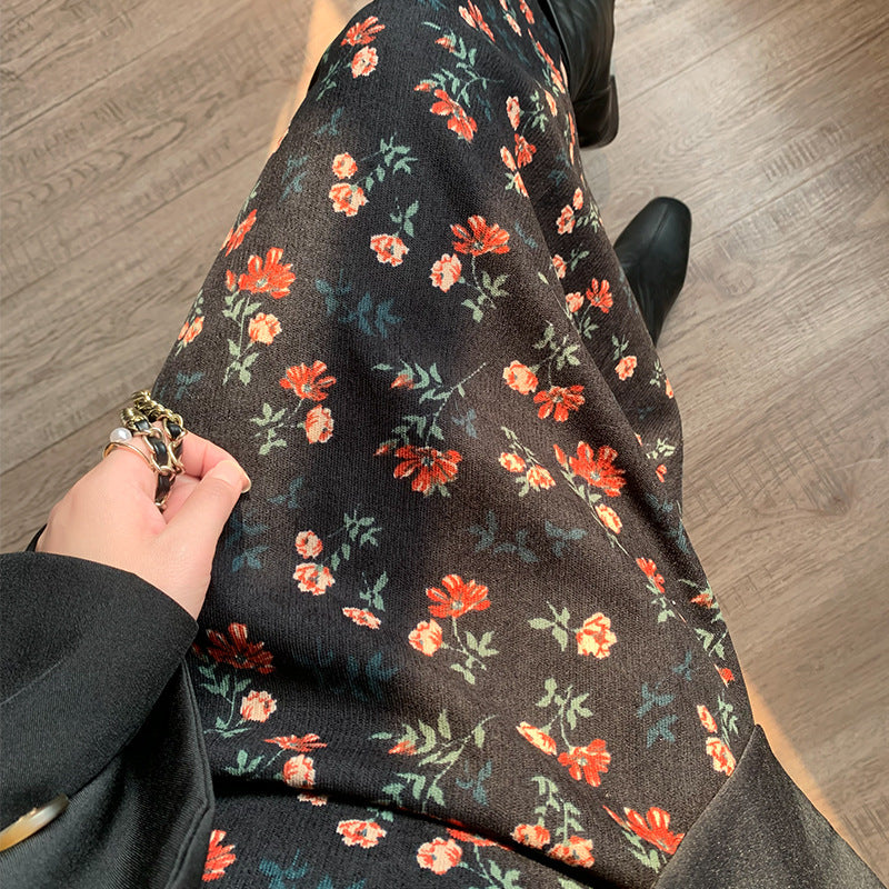 Women's Corduroy Small Red Flower Floral Skirt